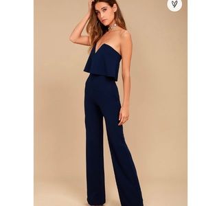 Lulus Power of Love Navy Blue Strapless Jumpsuit